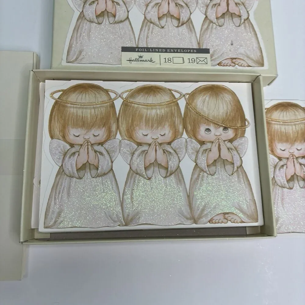Hallmark Christmas Cards Ruth Morehead Three Little Angels Box Of 18 Foil Cards